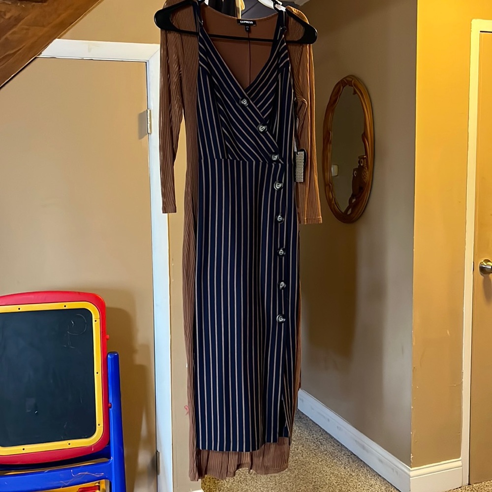 Navy blue and brown dress with buttons size medium